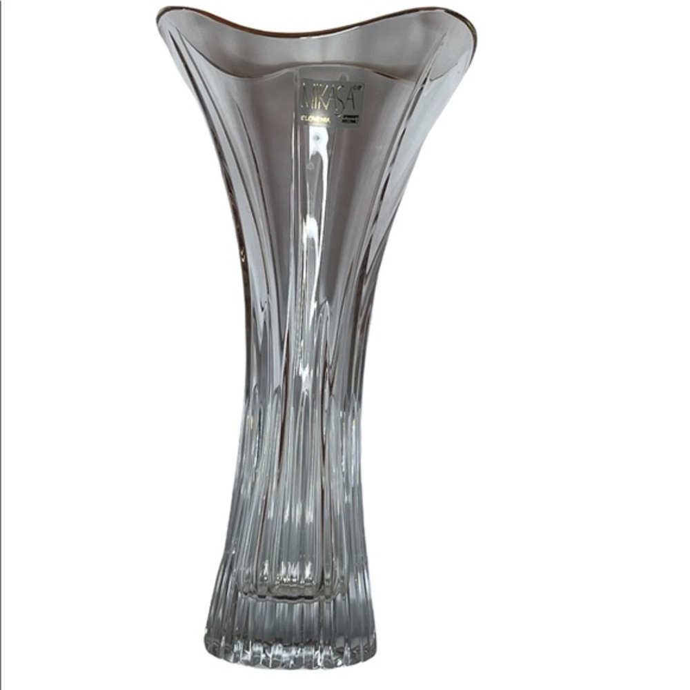 Vintage MIKASA Golden Lights Hand Blown Trump Vase with Gold Trimmed Rim